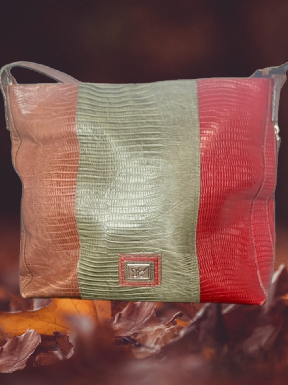 Sharif Studio Colorblock Lizard Embossed w/ Metal Horse Buckle for Crossbody Str